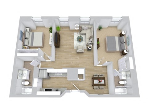 Floor plan for 2 beds, 2 baths, 925 sqft